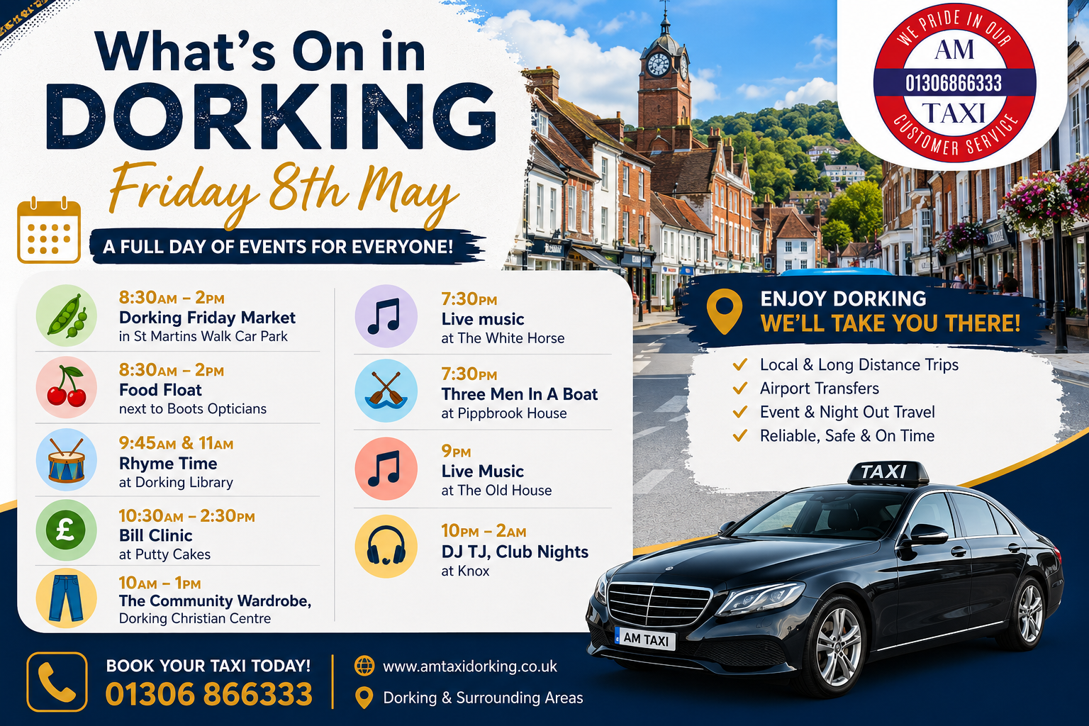 Friday Events in Dorking This Week | Local Travel with AM Taxi Dorking